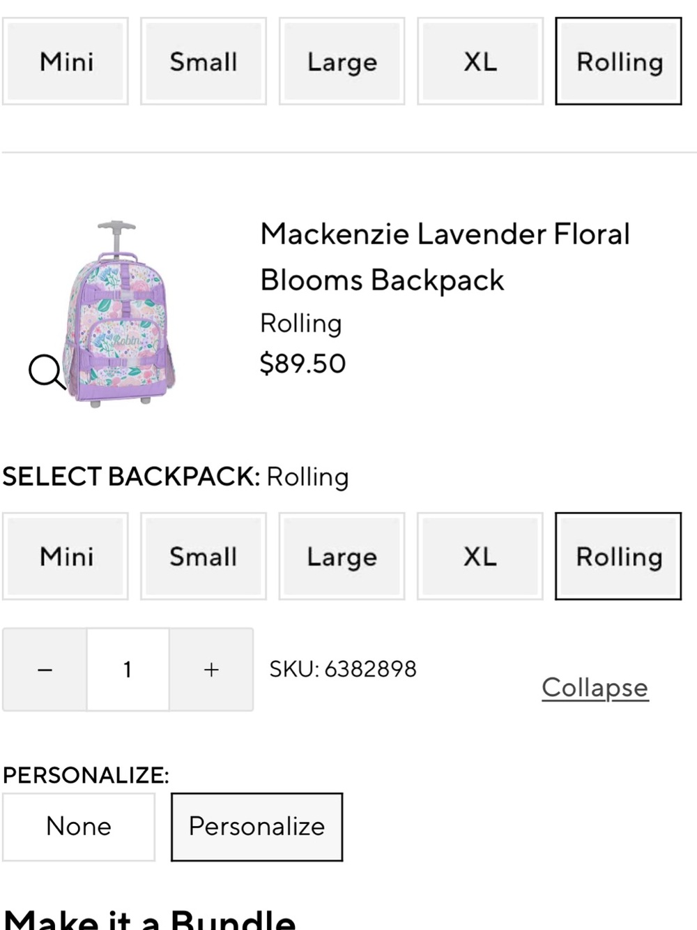 Pottery Barn Lavender Rolling Mackenzie Backpack - Picture 4 of 5